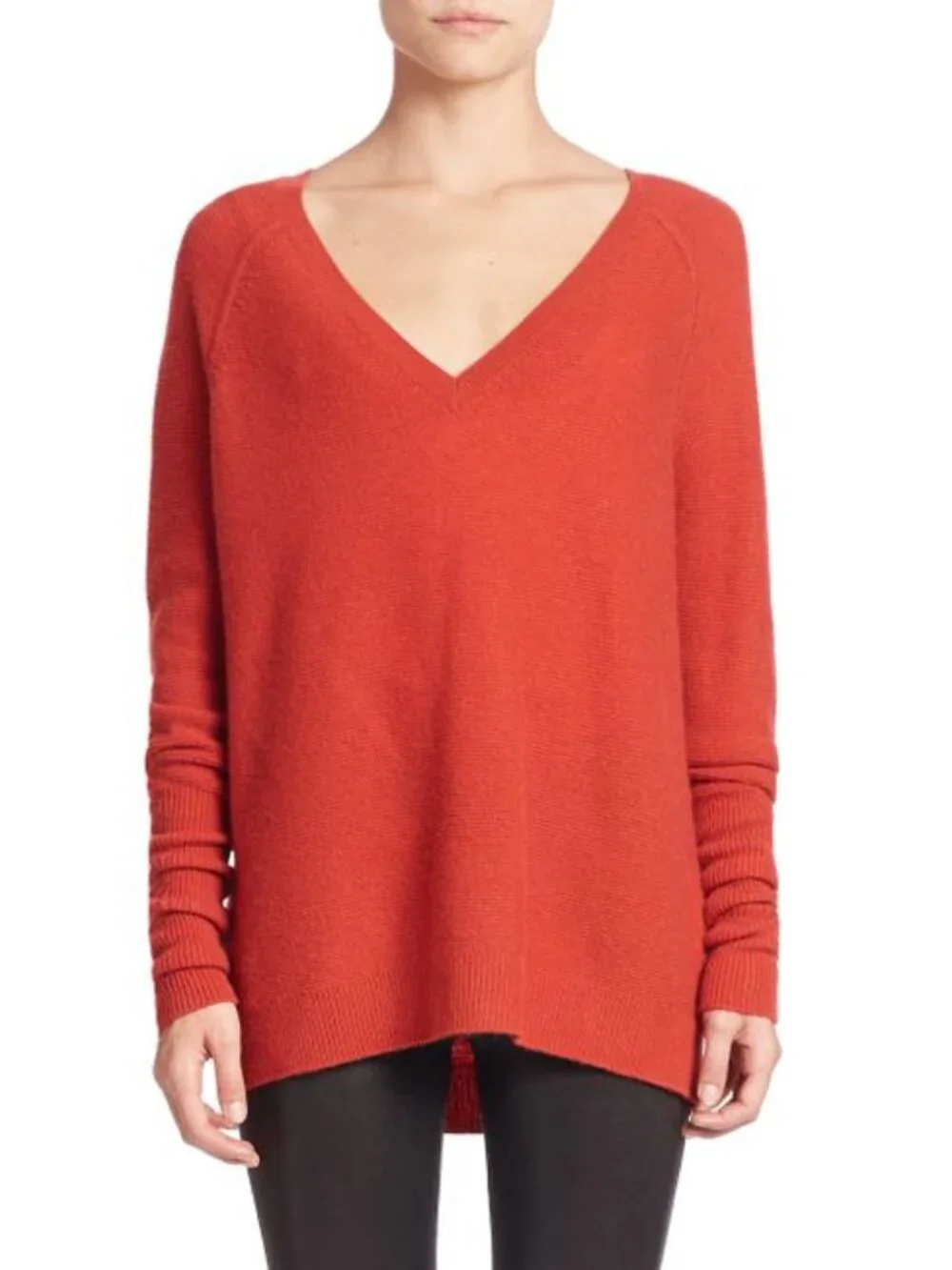 Sweater | Cashmere Blend V Neck Pullover Blood Orange Red M | J Brand Luxe Light - Picture 12 of 14
